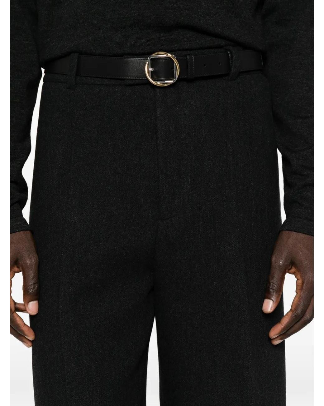 Jacquemus Black Pressed-Crease Wide-Leg Trousers for men