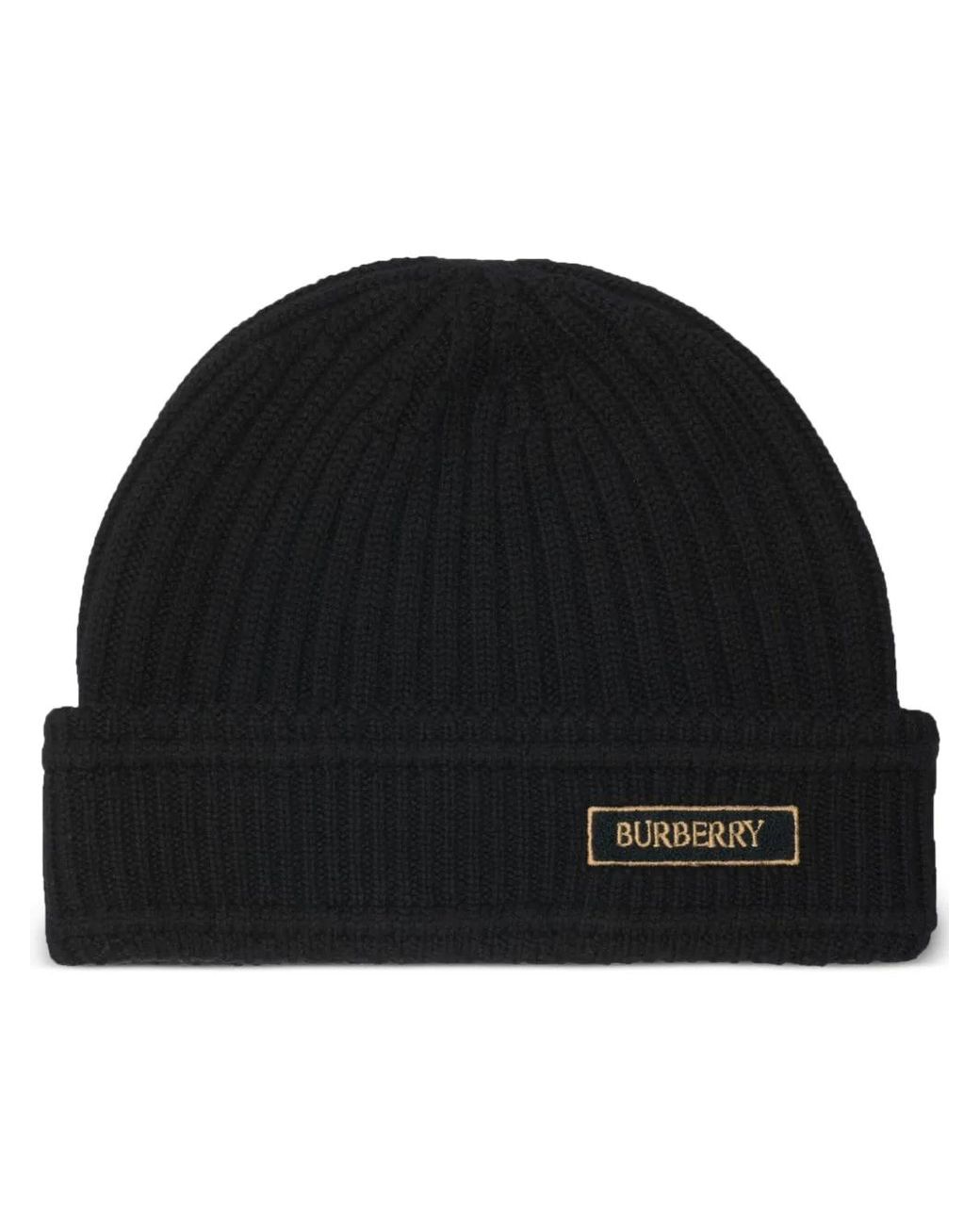 Burberry Black Beanie Mit Logo-Patch