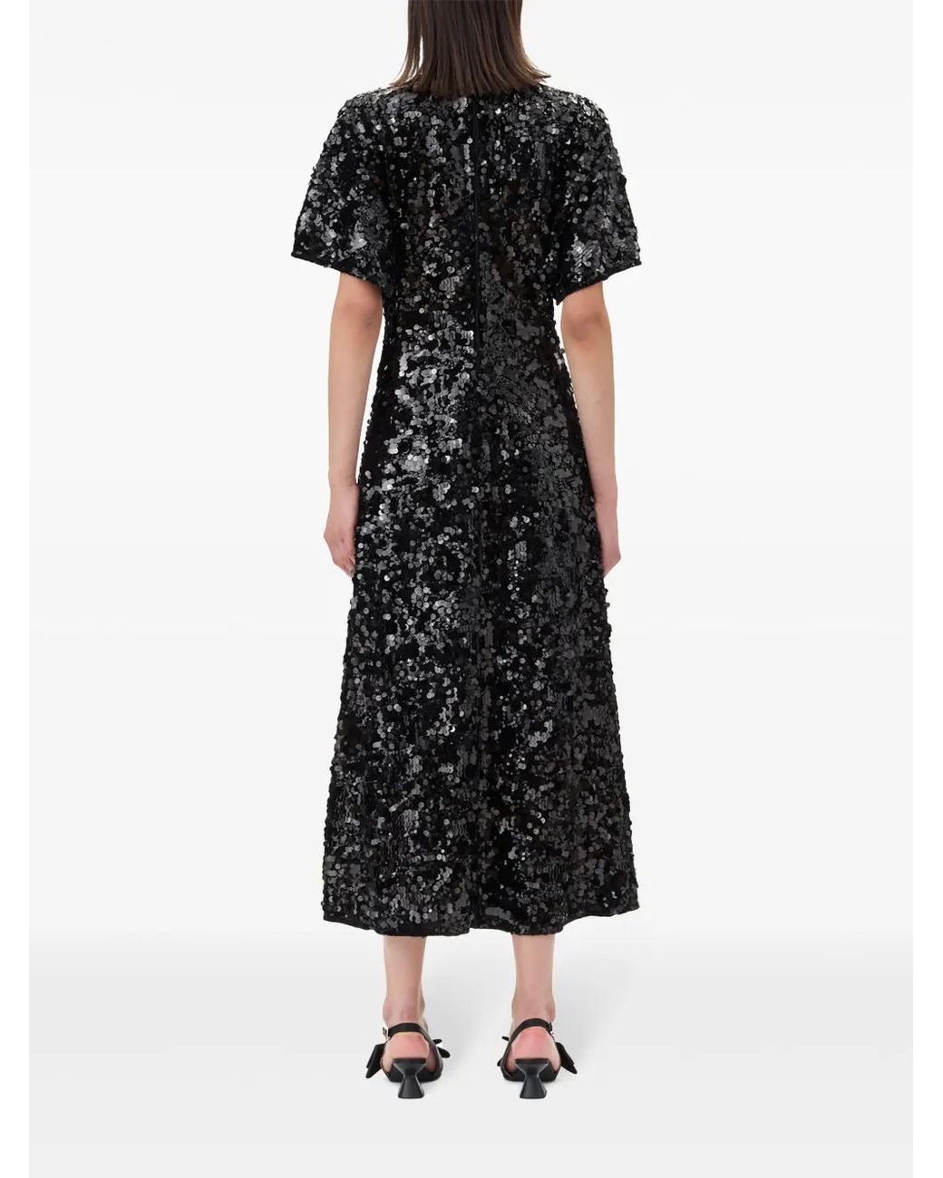 Ganni Black Sequinned Velvet Dress