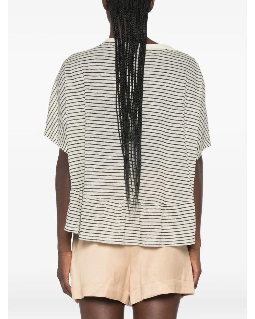 iBlues Gray Striped Peplum T-Shirt