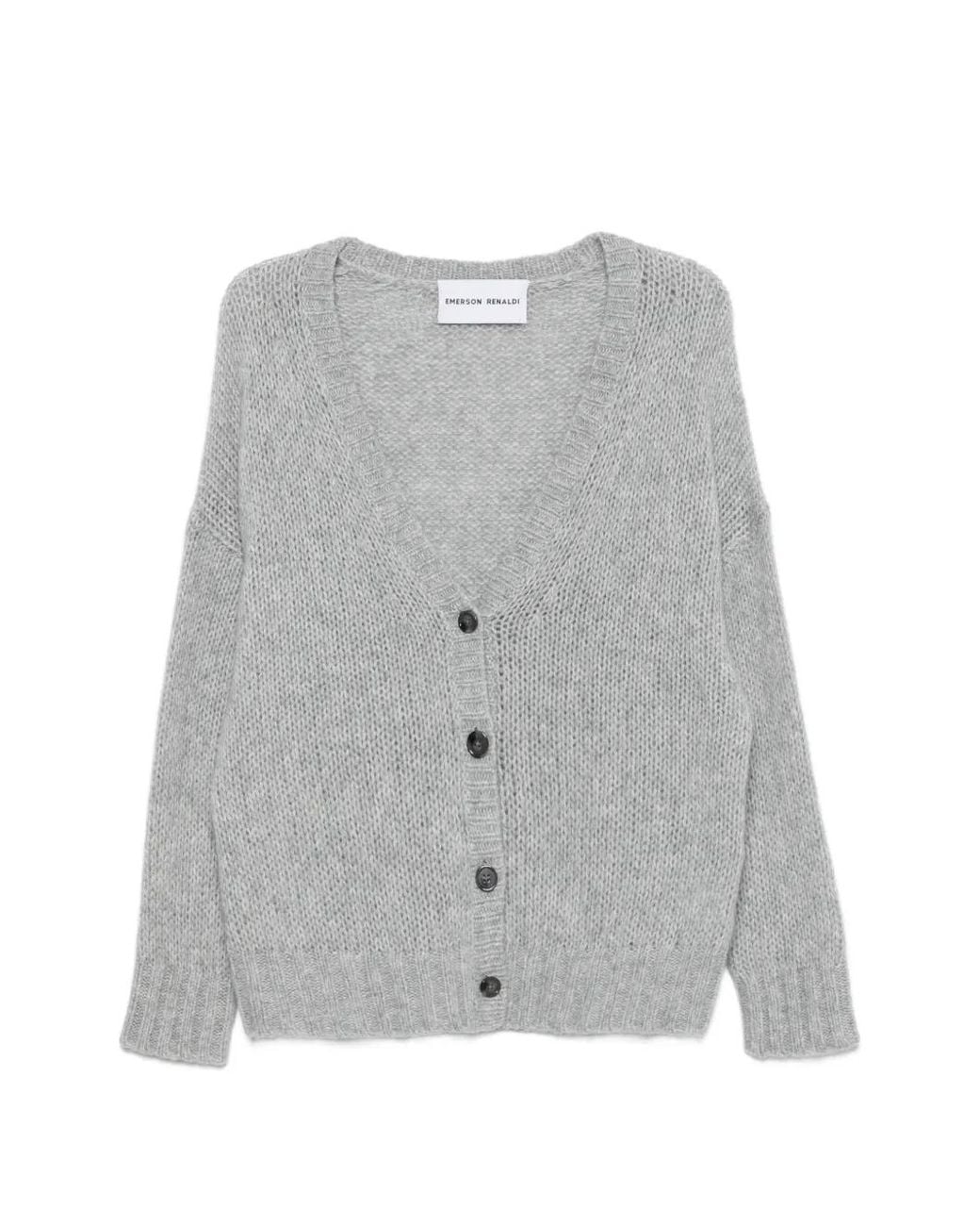 EMERSON RENALDI Gray Mélange-Effect V-Neck Cardigan for men