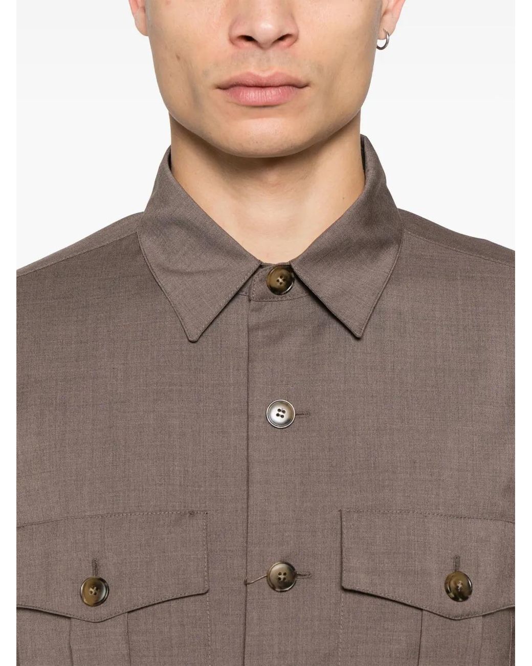 Camisa de manga larga Canali de hombre de color Brown