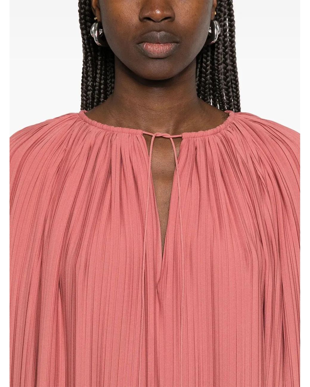 Lanvin Red Pleated Polyester Mini Dress