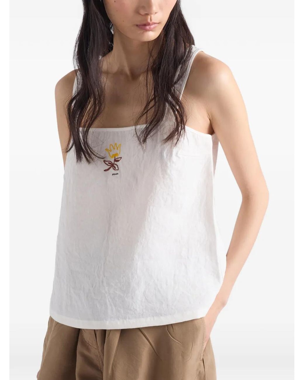 Prada White Embroidered Linen Top