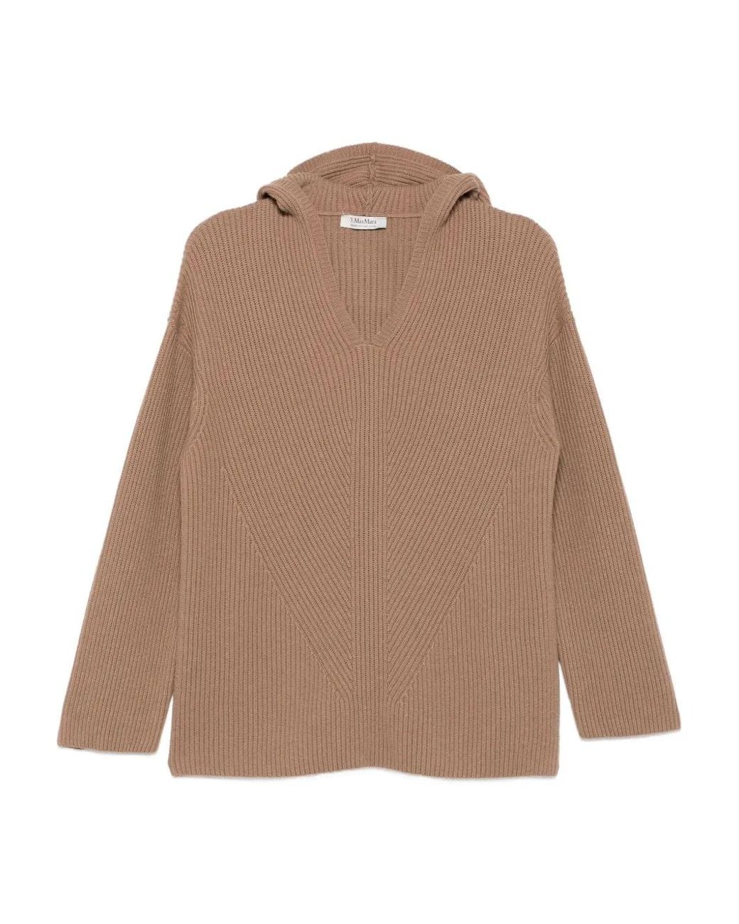 Max Mara Geribbelde Trui Met Capuchon in het Natural