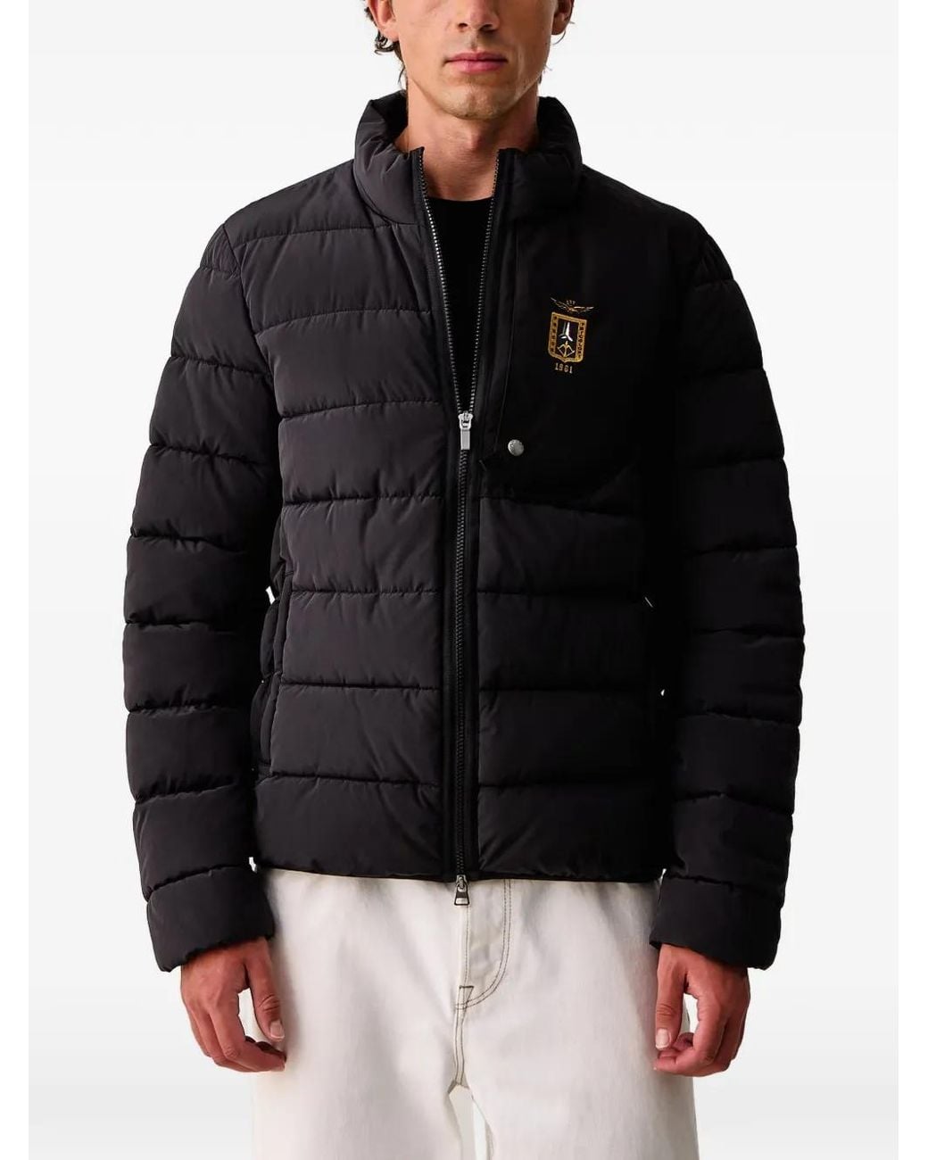Aeronautica Militare Black Quilted Logo-Patch Padded Jacket for men