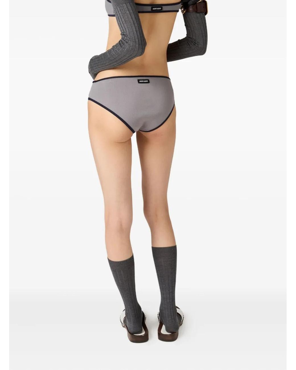 Miu Miu Gray Bas De Bikini À Design Bicolore