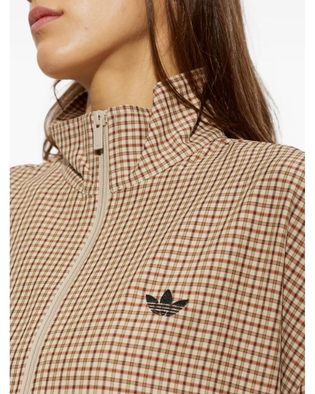 Adidas Natural Check-Pattern Logo-Patch Jacket