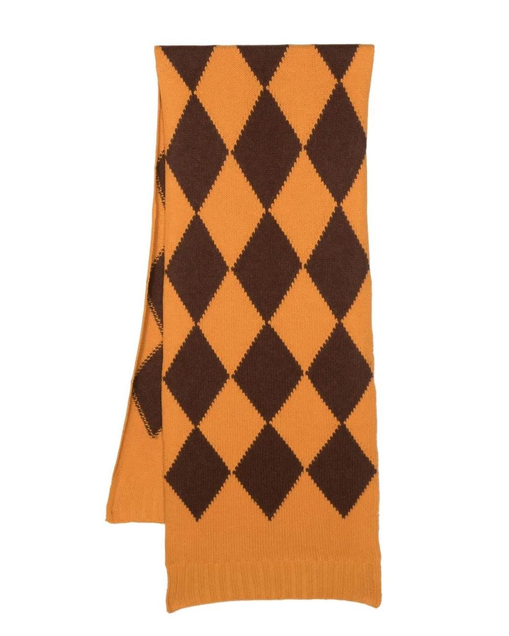 LaDoubleJ Orange Argyle-Pattern Knitted Scarf