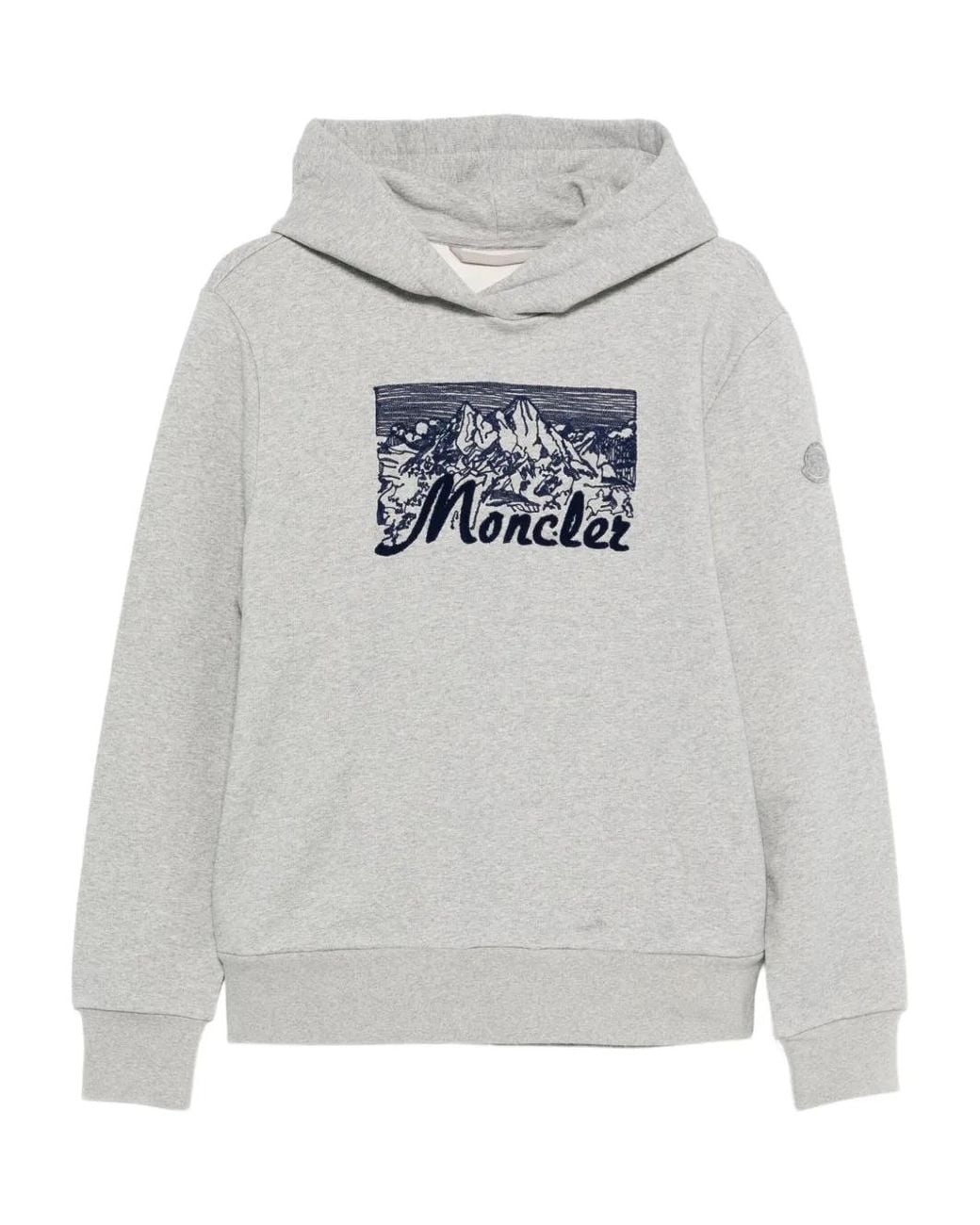 Moncler Gray Embroidered Hooded Cotton Sweatshirt for men