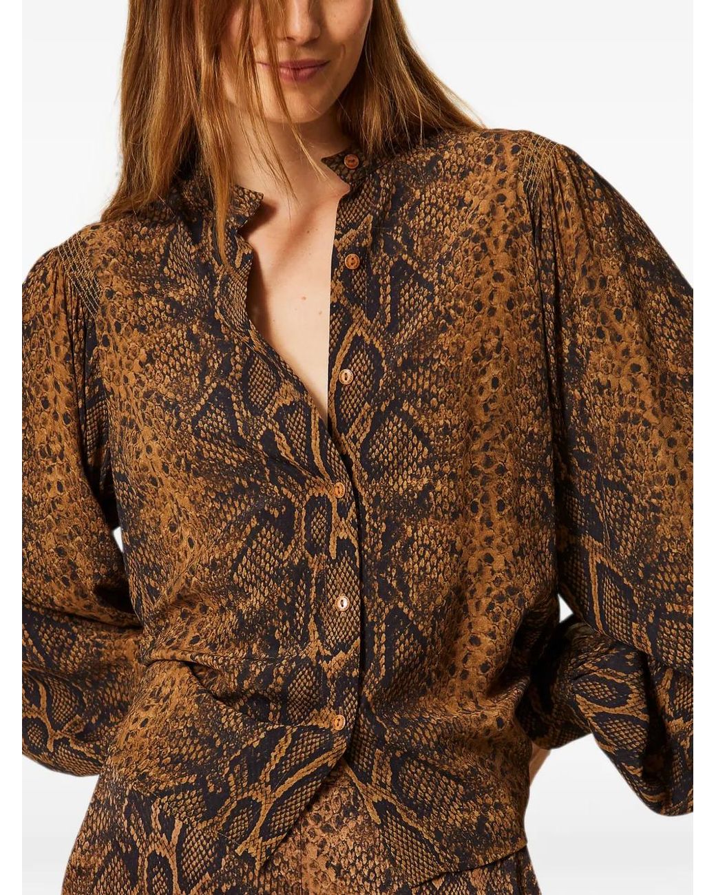 Twinset Brown Crêpe De Chine Python-Print Shirt