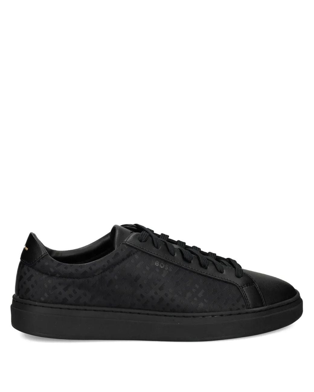 Boss Black Patterned Leather Sneakers for men