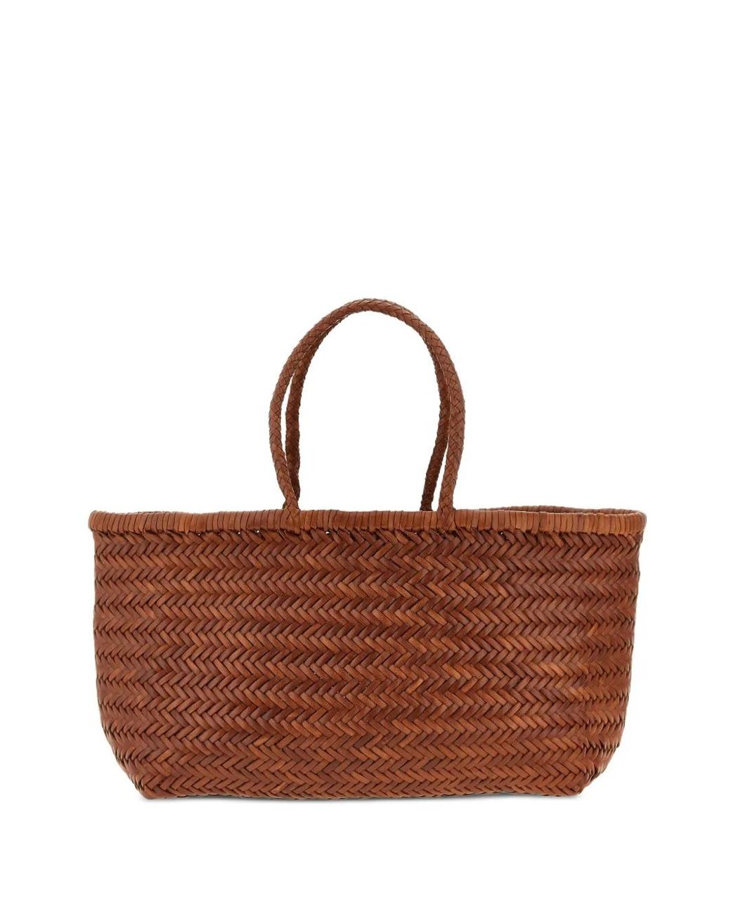 Dragon Diffusion Brown Large Bamboo Triple Jump Chevron-Weave Shoulder Bag