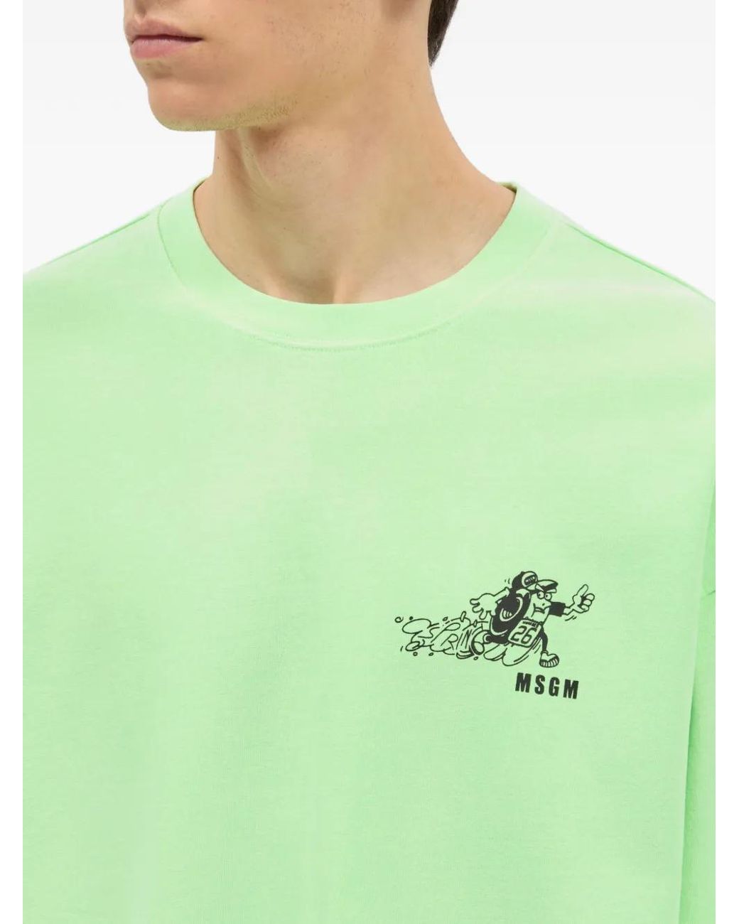 MSGM Green Long-Sleeved Print T-Shirt for men