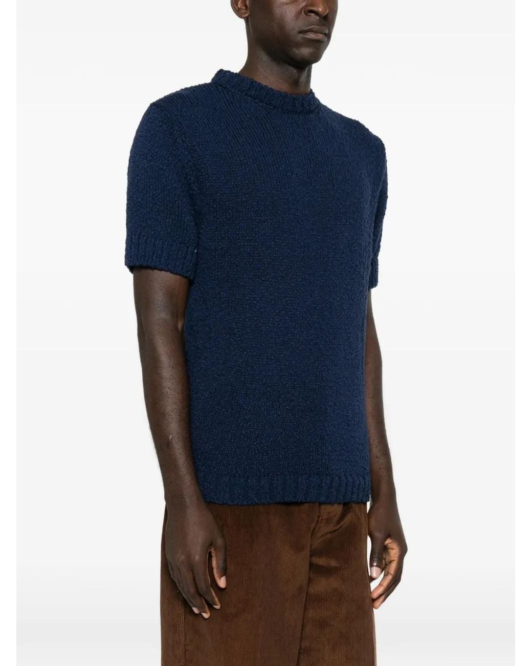 Arte' Blue Logo-Intarsia Short-Sleeve Sweater for men