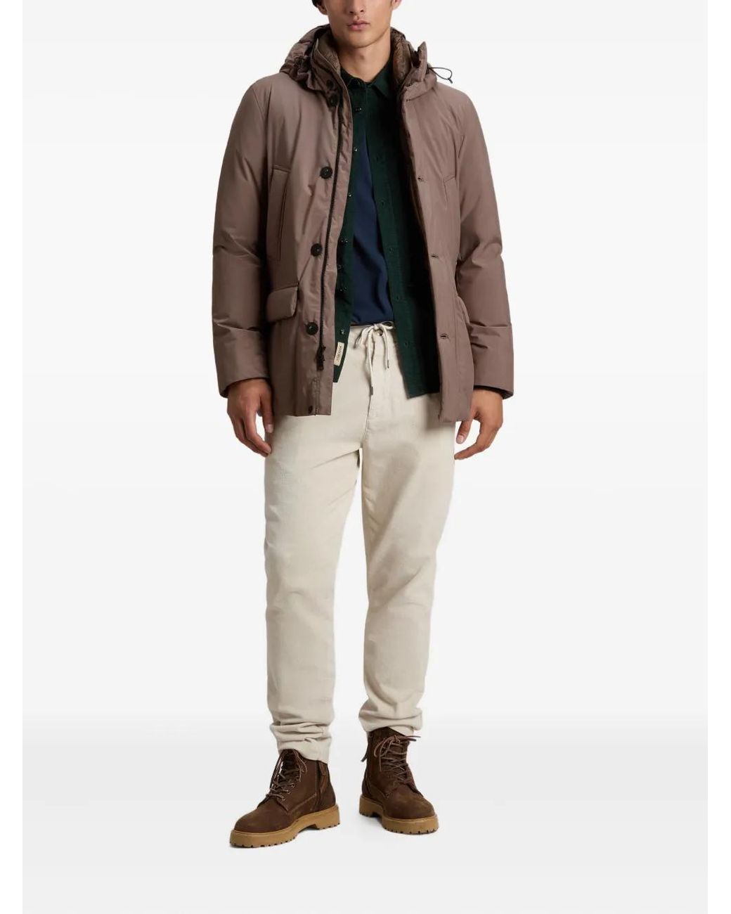 Woolrich Brown Hooded Button-Fastening Jacket for men