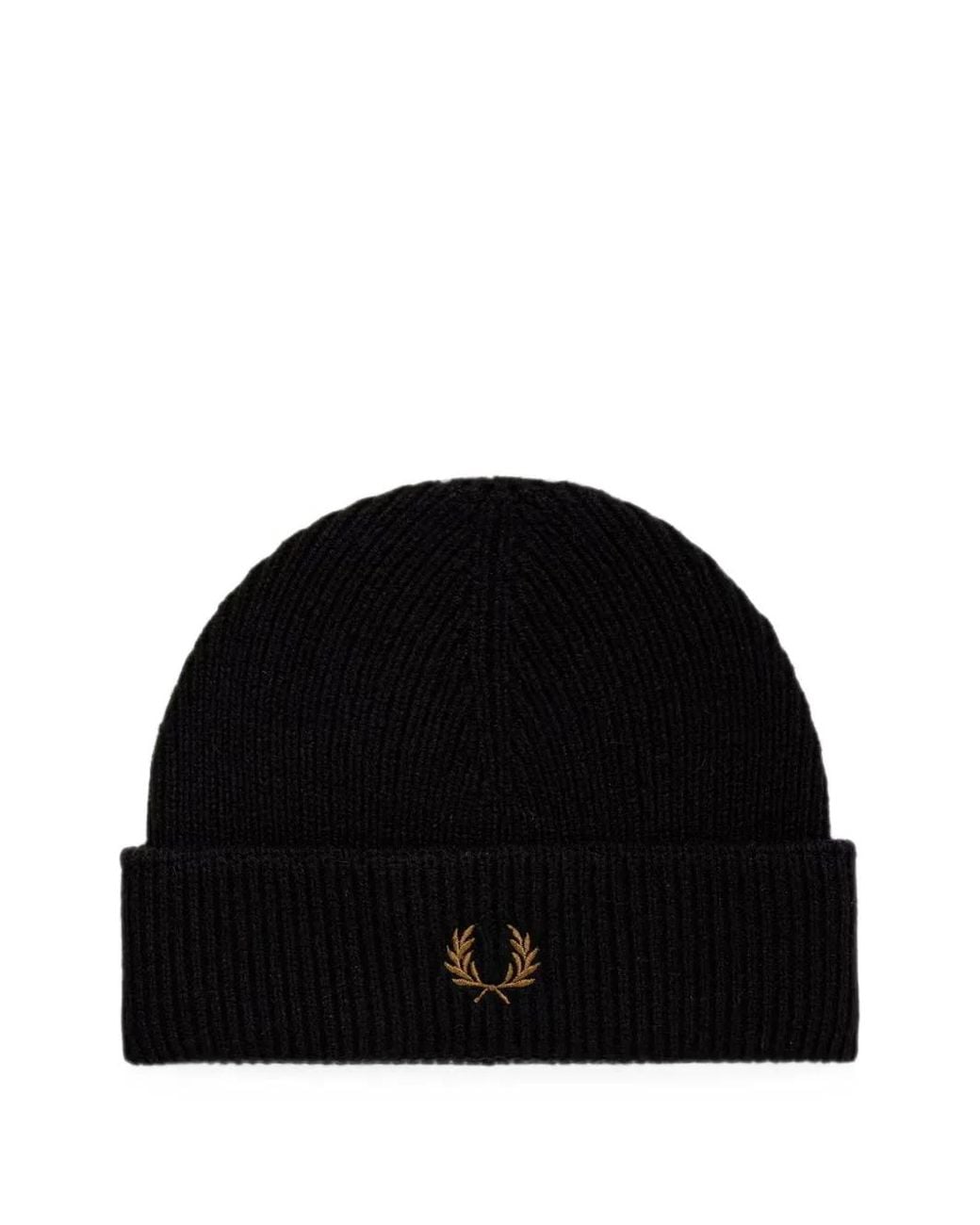Fred Perry Black Wool Beanie Hat