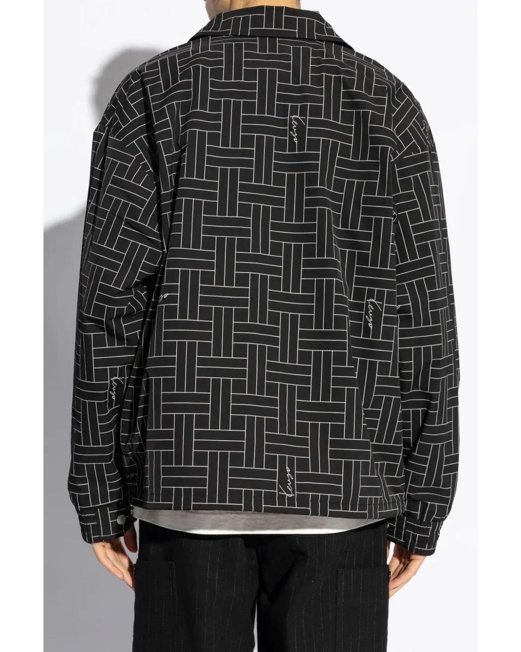 KENZO Black Weave-Print Windbreaker Jacket for men