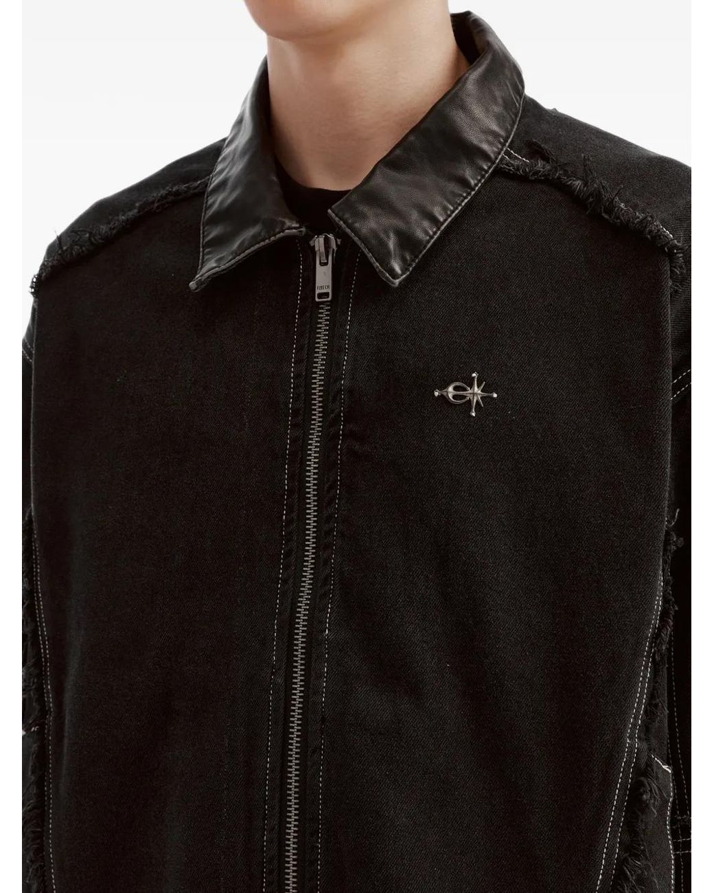 FIVE CM Black Raw-Edge Panelled Denim Jacket for men