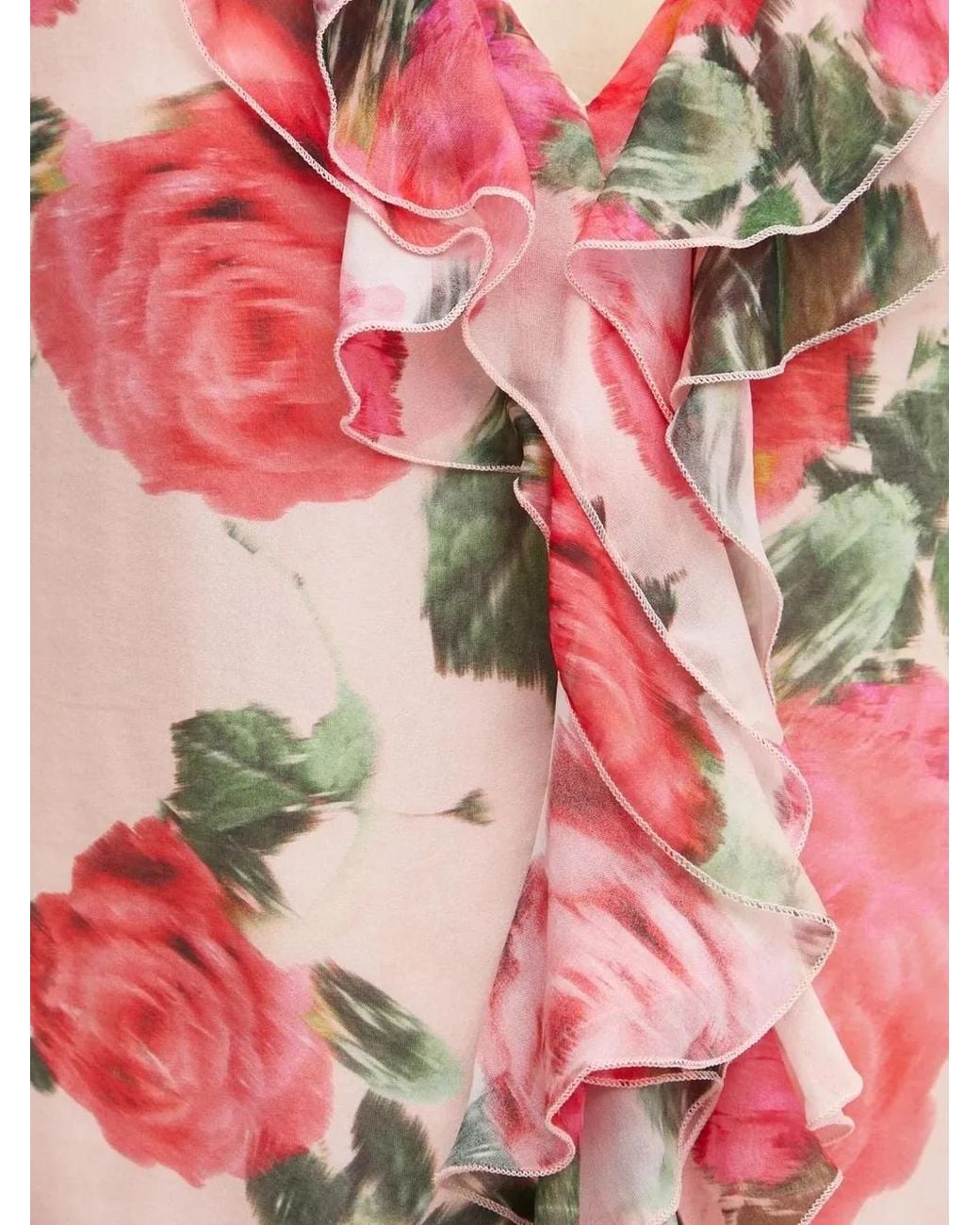 Guess Red Rose-Print Ruffled Blouse