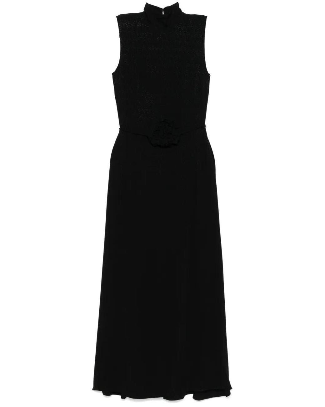 ROTATE BIRGER CHRISTENSEN Black Sleeveless Floral Textured Maxi Dress With High Neckline