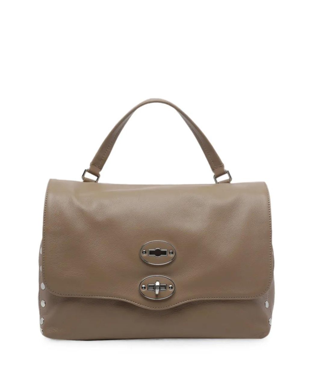 Zanellato Brown Medium Postina Studded Leather Shoulder Bag