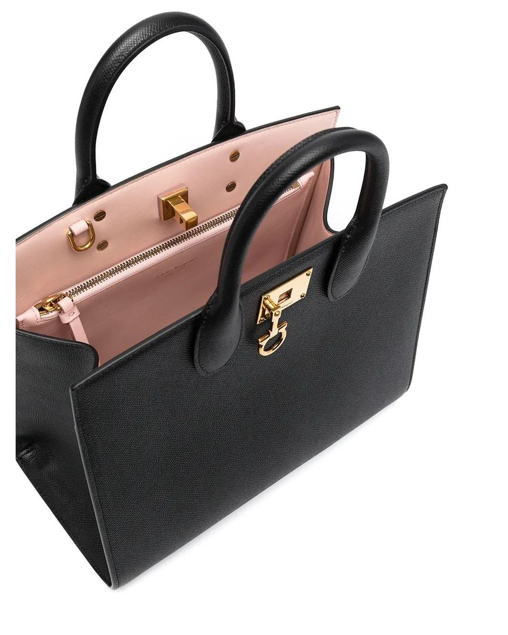 Ferragamo Black The Studio Box Medium Leather Handbag