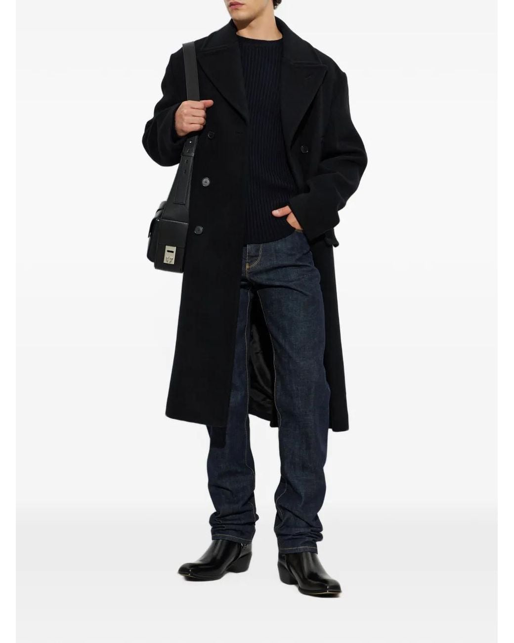 Fendi Blue Ribbed-Knit Shoulder-Patch Sweater for men