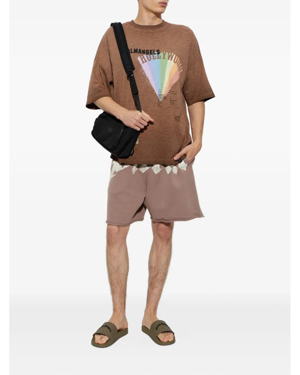 Palm Angels Pink Logo-Print Raw-Edge Shorts for men