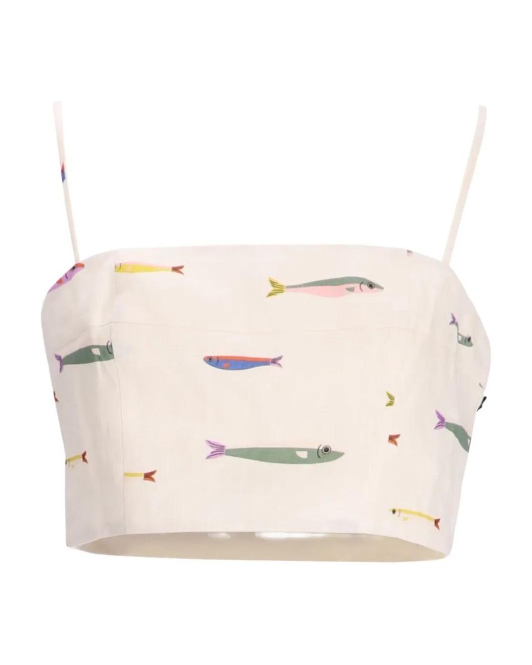 Staud Natural Fishes-Print Spaghetti-Straps Top