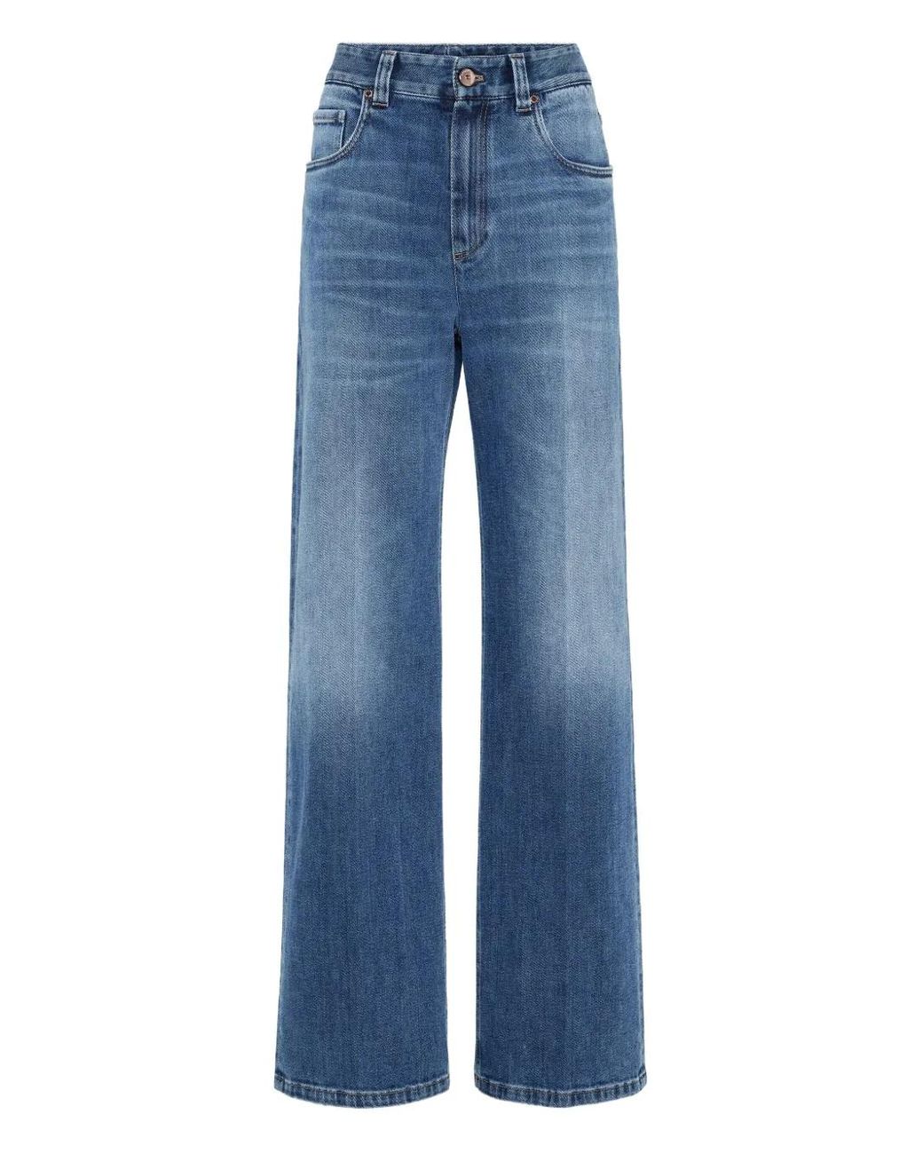 Brunello Cucinelli Blue Wide-Leg Stretch Denim Jeans