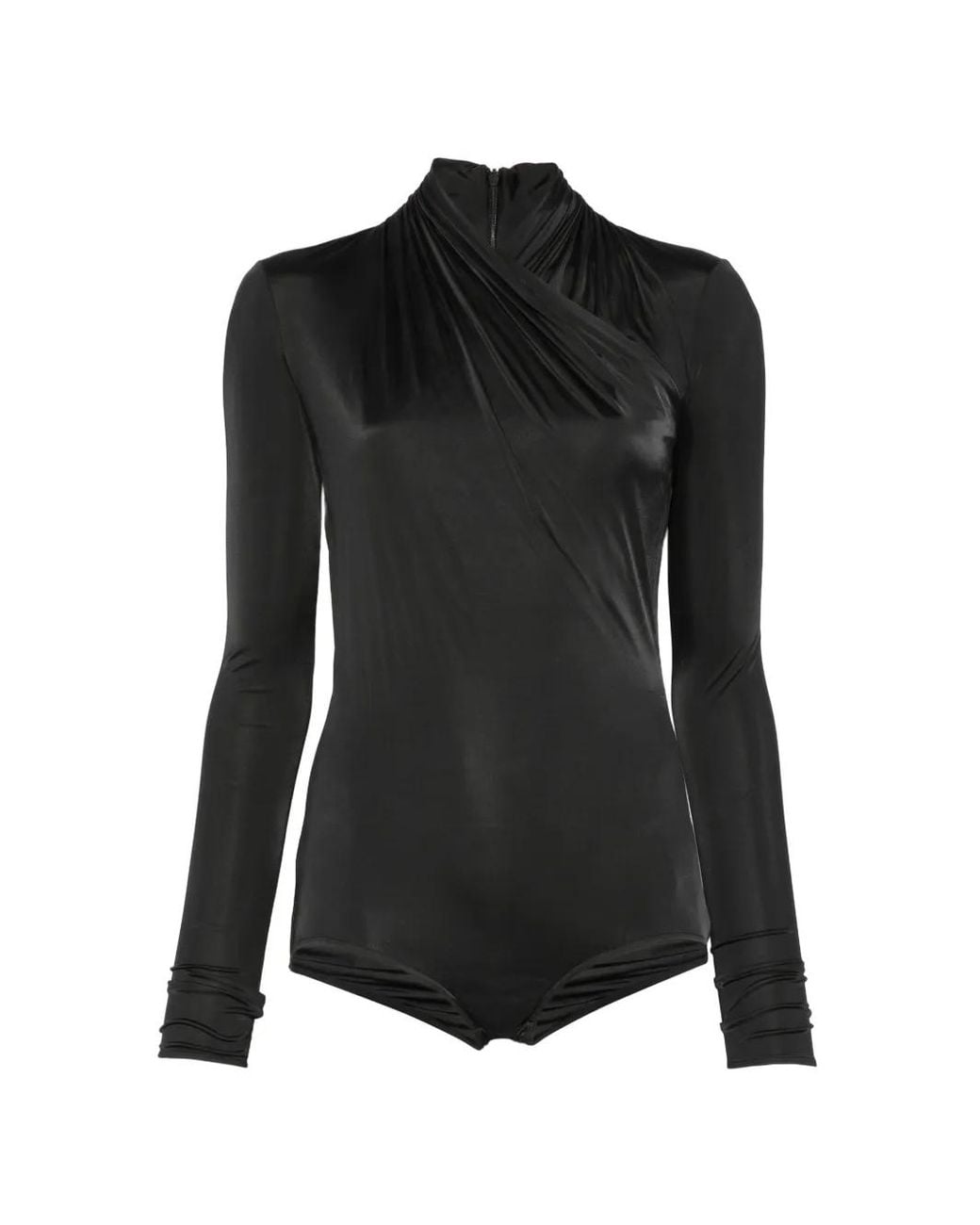 Mugler Black Draped Long-Sleeve Bodysuit