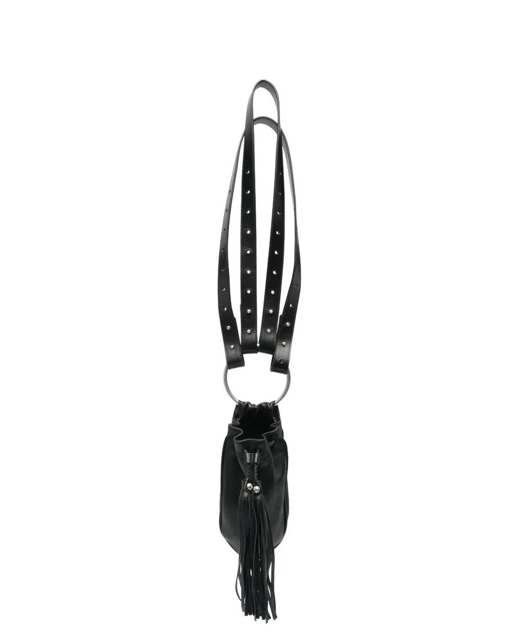 Ann Demeulemeester Black Kenan Fringe-Trimmed Leather Bucket Bag