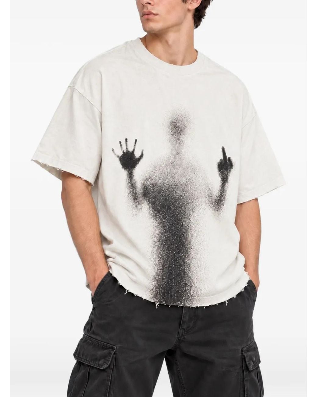 WARMAN White Graphic-Print Distressed T-Shirt for men