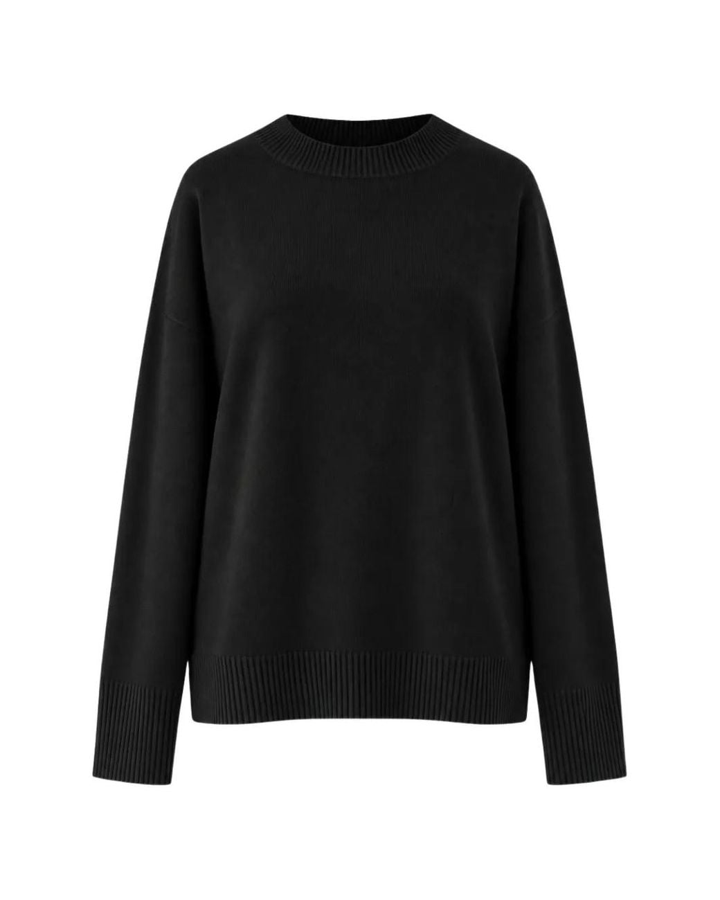 SOLOTRE Black Ribbed-Trim Drop-Shoulder Sweater
