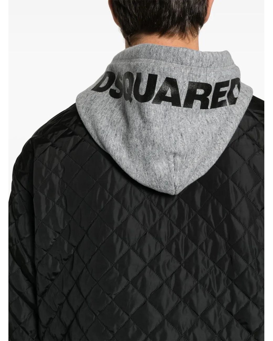 DSquared² Black Quilted Hooded Jacket for men