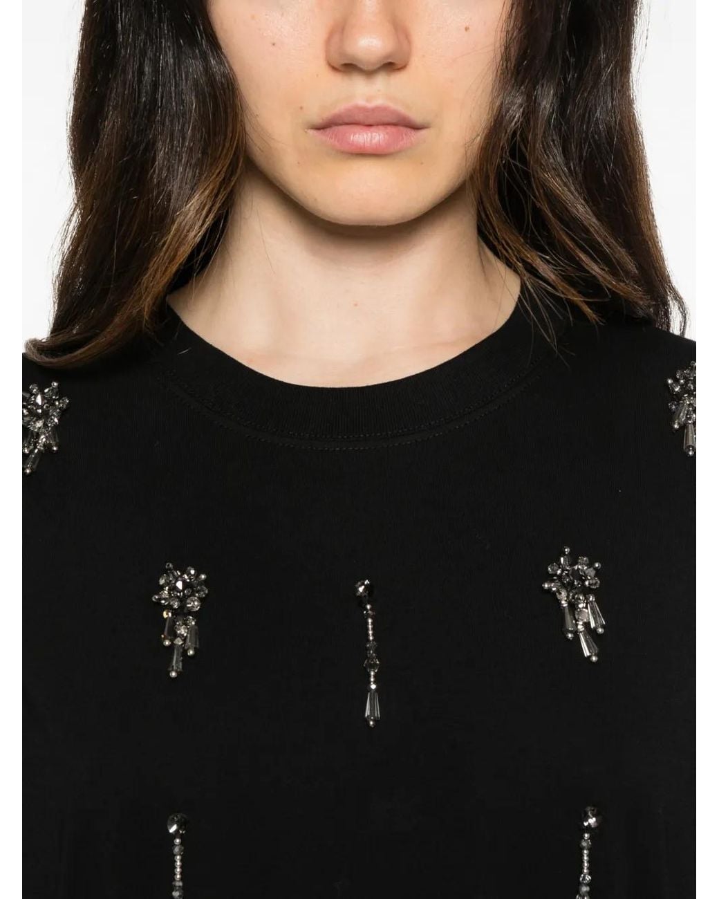 Isabelle Blanche Black Crystal-Embellished T-Shirt