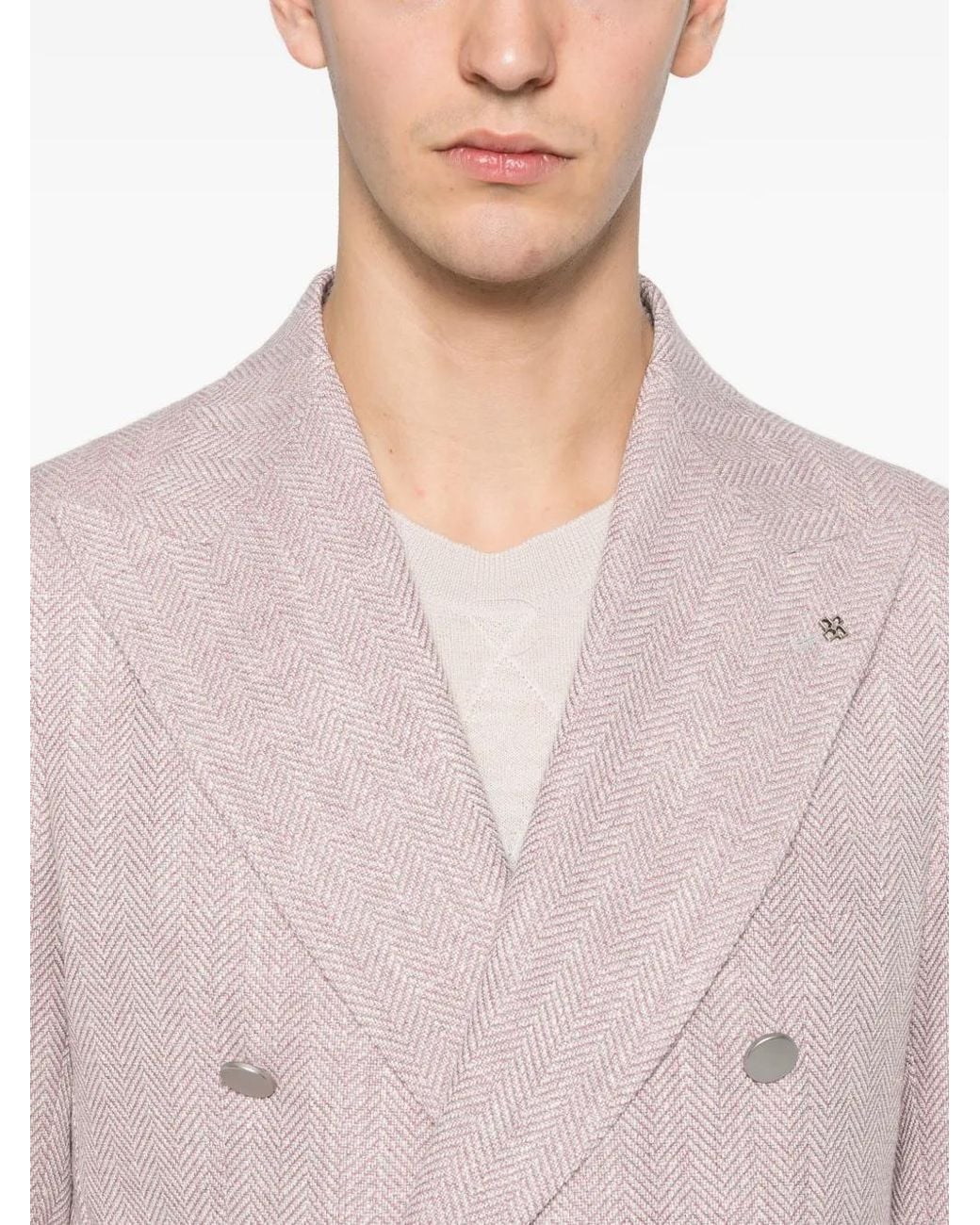 Tagliatore Pink Double-Breasted Herringbone Blazer for men