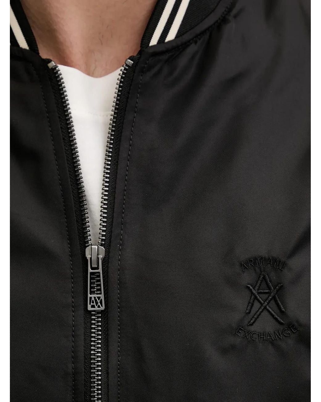 ARMANI EXCHANGE Black Satin Bomber Blouson for men