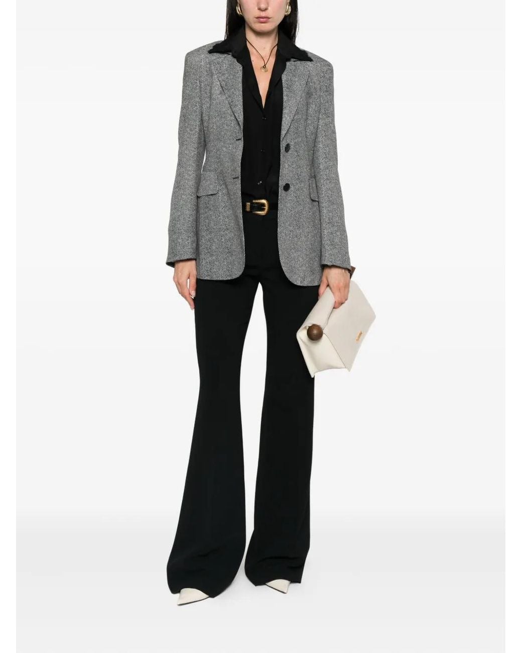 Ermanno Scervino Gray Tailored Single-Breasted Blazer With Herringbone Pattern