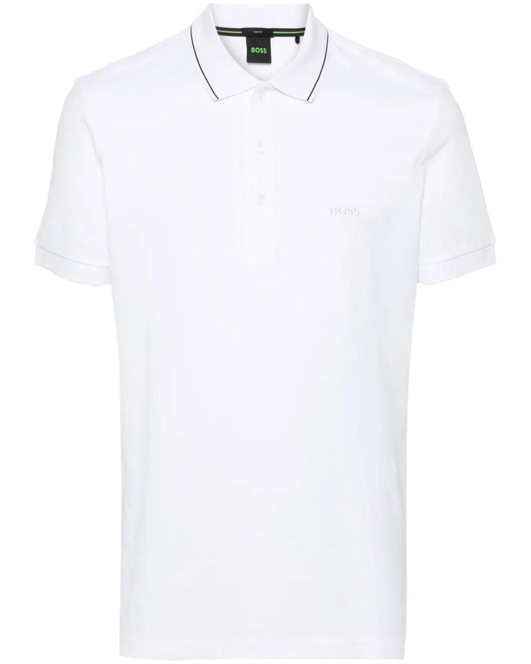 Boss White Cotton-Piqué Slim-Fit Polo Shirt With Collar Stripe for men