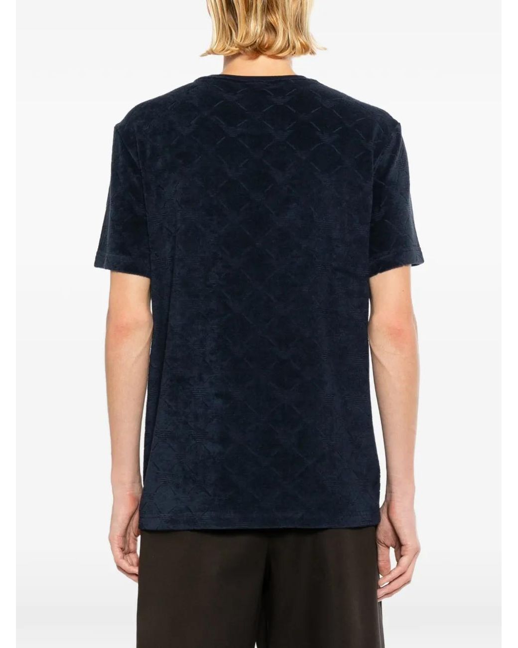 Emporio Armani Blue Logo-Jacquard Terry T-Shirt for men