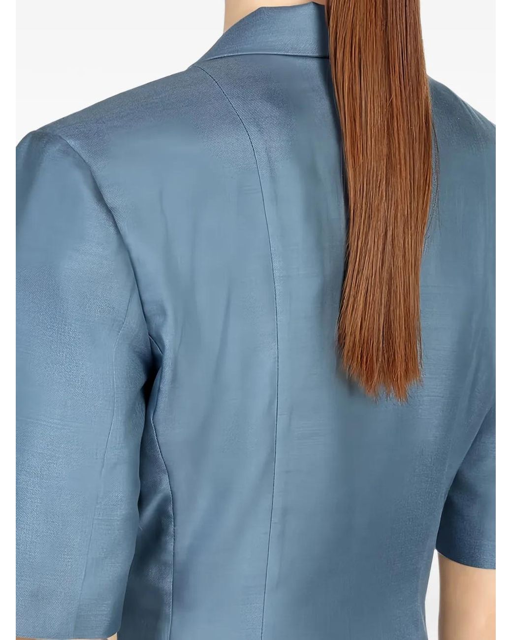 Ferragamo Blue Short-Sleeve Silk Jacket
