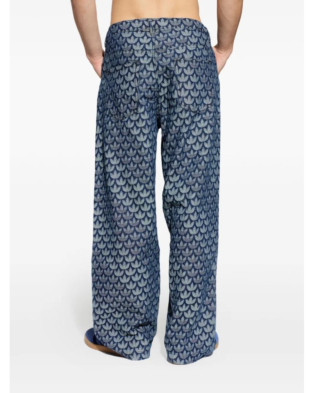 Adidas Blue Denim Loose Monogram Trousers for men
