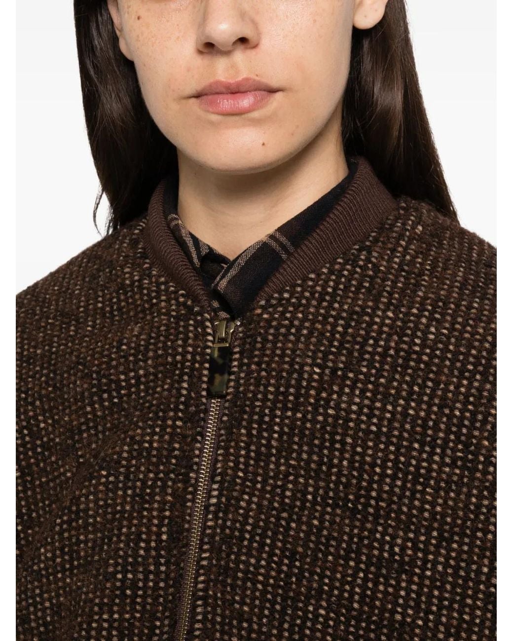 Sessun Brown Heavelyn Tweed-Effect Zip-Up Jacket