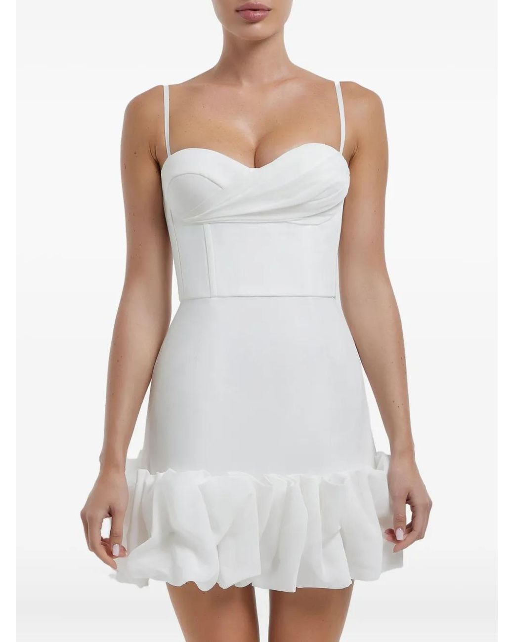 POST MERIDIEM White Draped Ruffle Mini Dress
