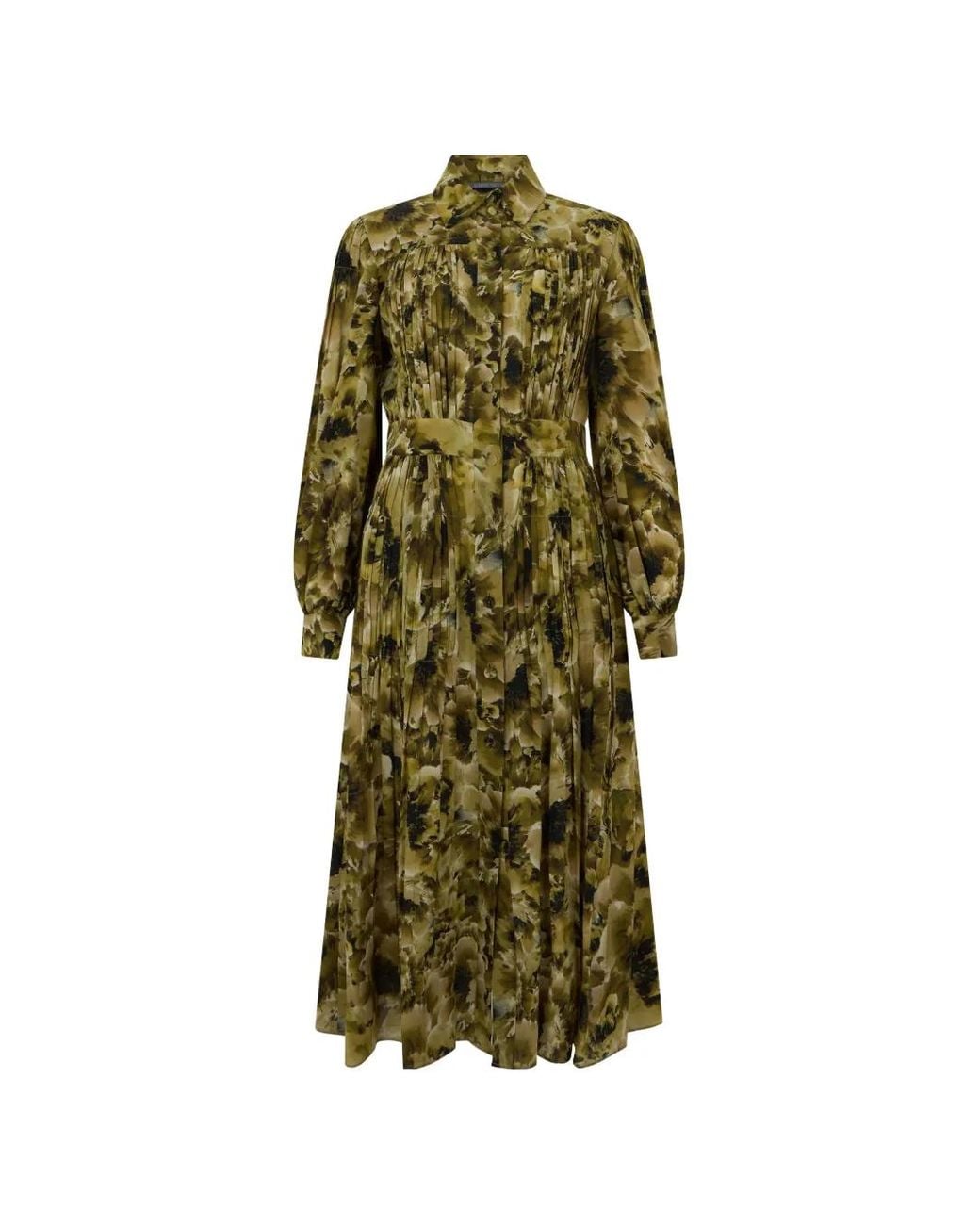 Alberta Ferretti Green Floral-Print Pleated Maxi Shirt Dress