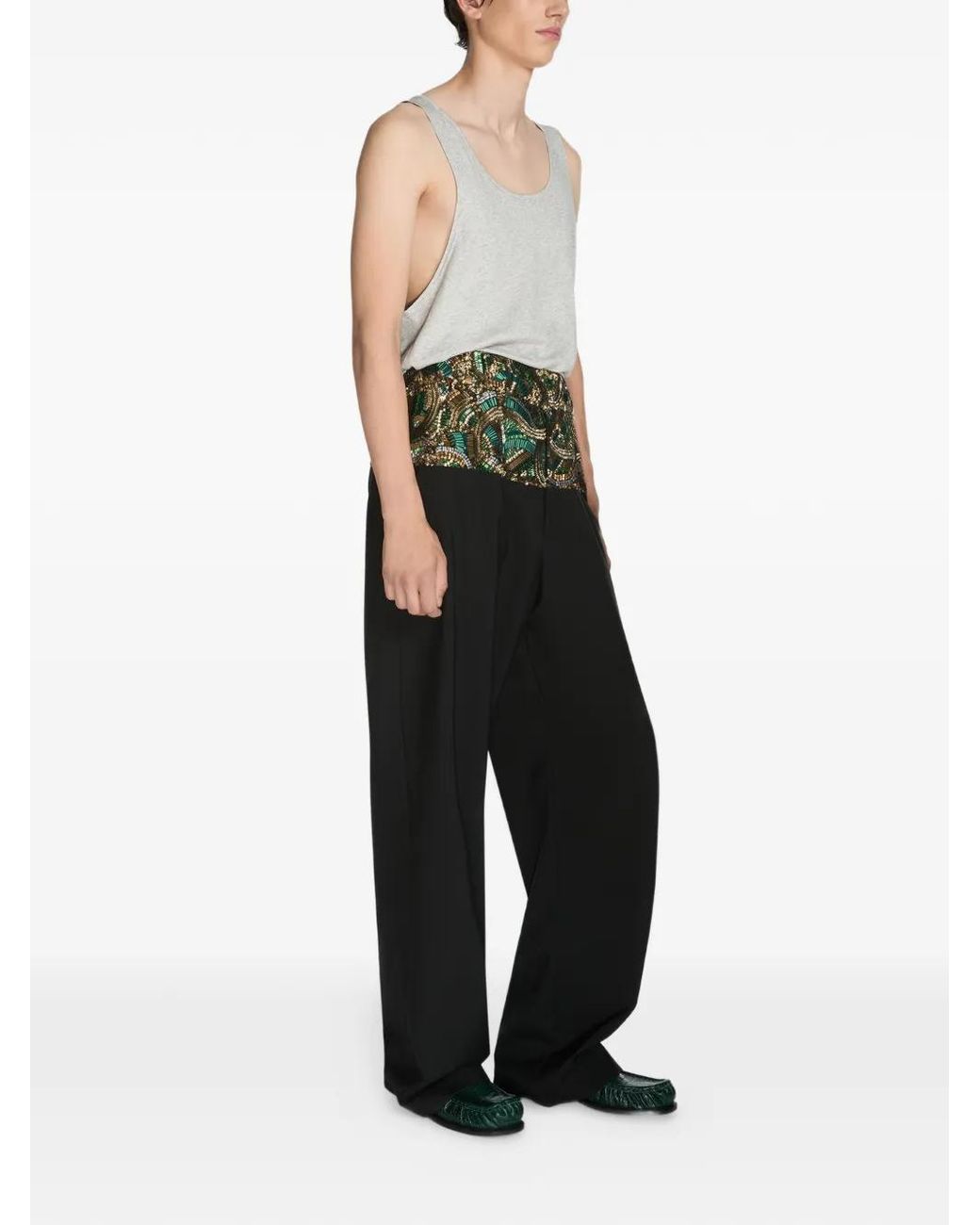 Dries Van Noten Black Embroidered Waist Trousers for men