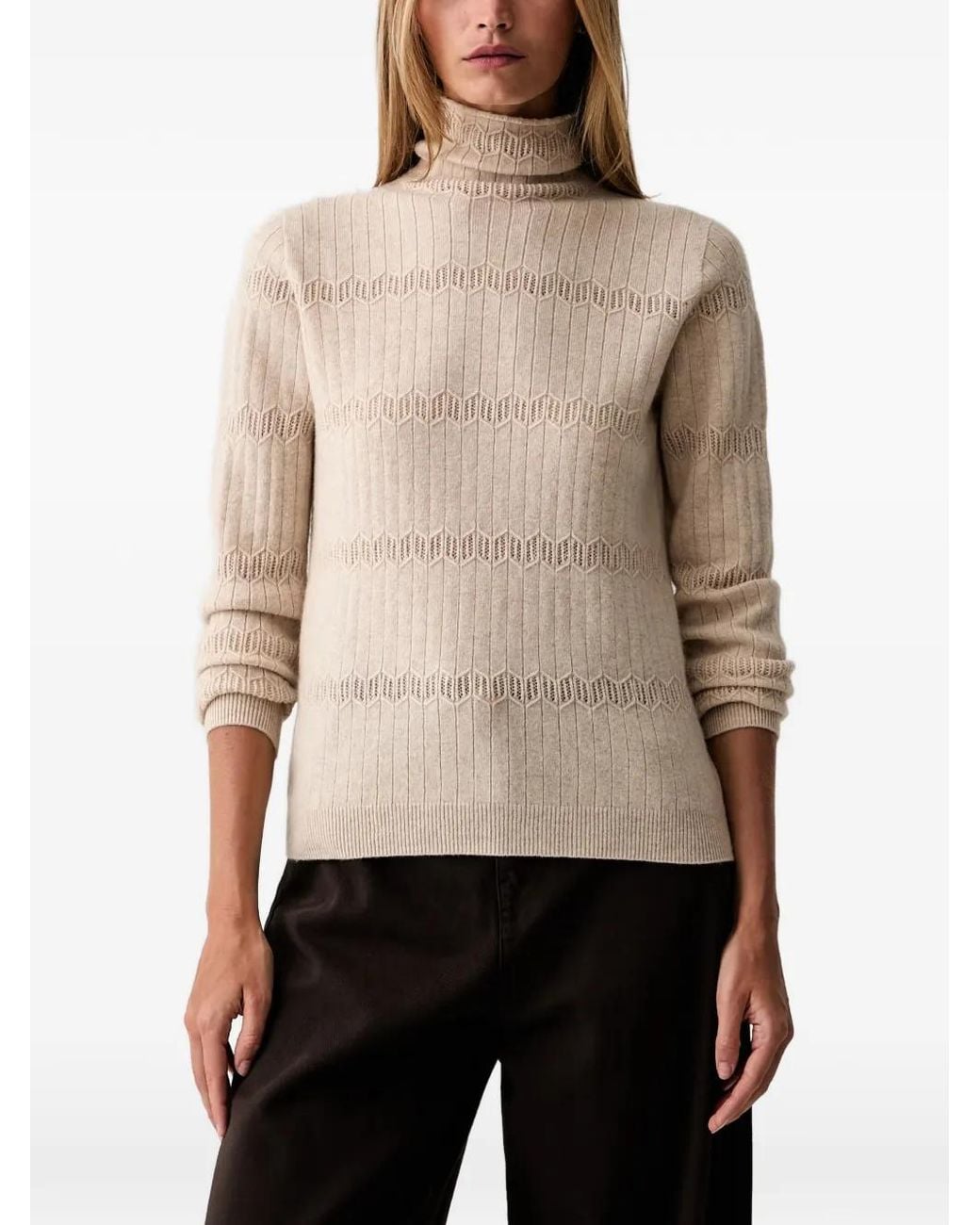 Twinset Natural Pointelle-Knit Roll-Neck Sweater