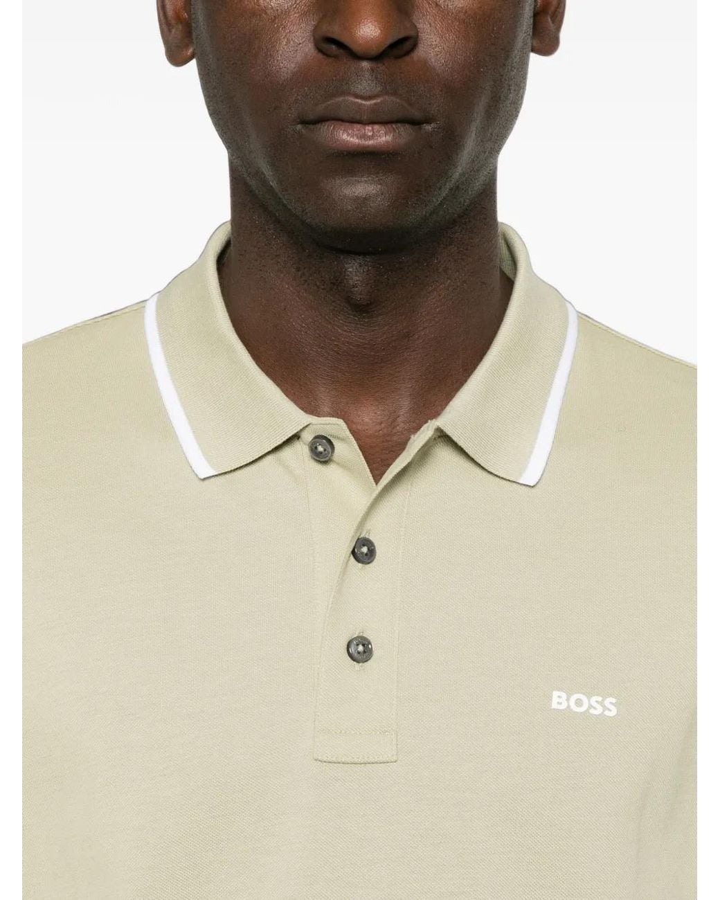 Boss Natural Parlay 190 Logo-Print Tipped Polo Shirt for men